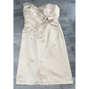 Alfred Angelo Strapless Dress Womens‎ 10 Gold Bridesmaid Cocktail Mini Bow Lined
